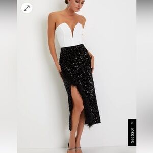 Glamorous Black Sequin Skirt with Feather Trim